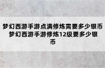 梦幻西游手游点满修炼需要多少银币 梦幻西游手游修炼12级要多少银币